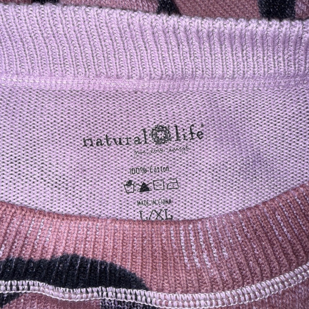Natural Life Floral Knit Sweater Women L/XL Purple Tie Dye Excellent Boho Top - Picture 2 of 3